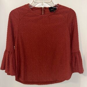 Anthropologie W5 womens Swiss Dot bell sleeve rust orange blouse size XS